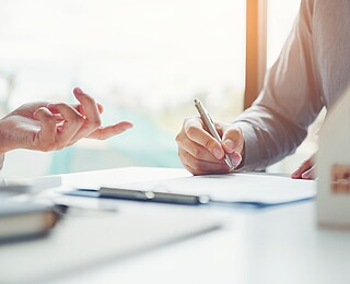 Sale agent giving house to customer and sign agreement contract, Insurance Home concept