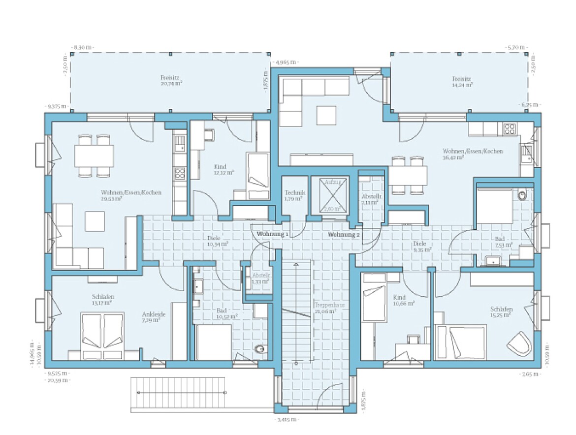 Prefabricated multi-family house 6 residential units: Floor plan EG