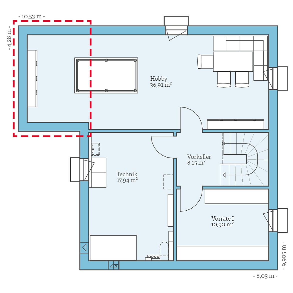 Prefabricated house Villa 133: Basement floor plan option