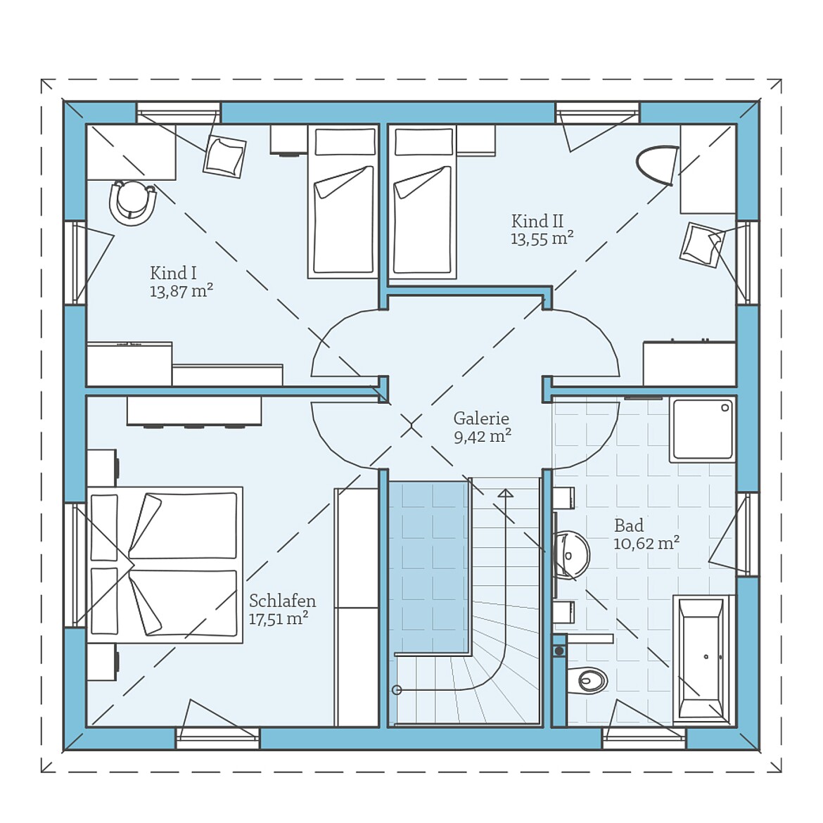 Fertighaus Villa 134: Grundriss OG - Hanse Haus Fertighaus Villa 134: Grundriss OG