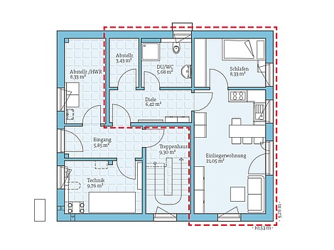 Fertighaus Variant 25-166 mit Einliegerwohnung Variante 1: Grundriss KG