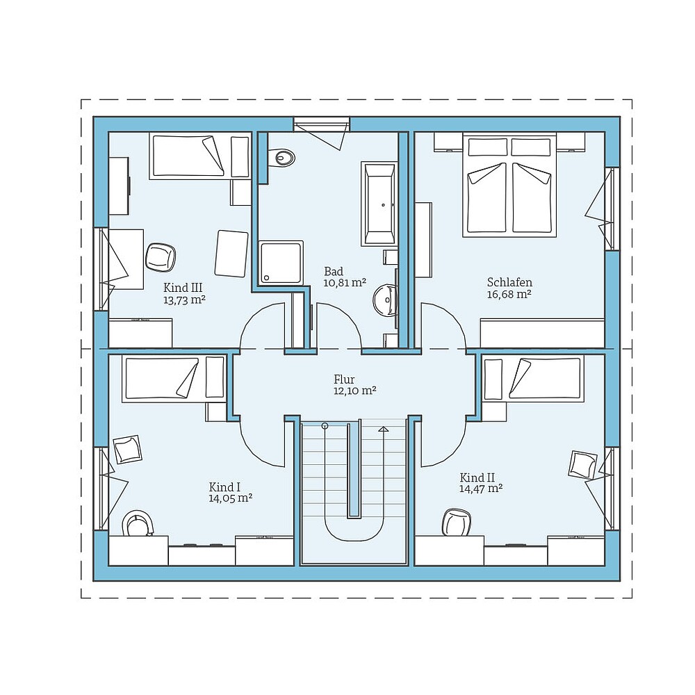 Grundriss (Obergeschoss) QNG⁺-Line: Villa 165: Grundriss OG - Hanse Haus