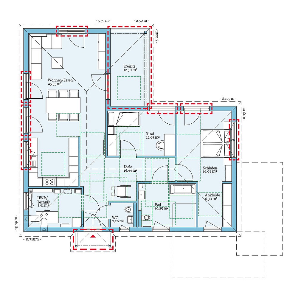 QNG⁺-Line: Bungalow 118: Grundrissoption 2 EG - Hanse Haus