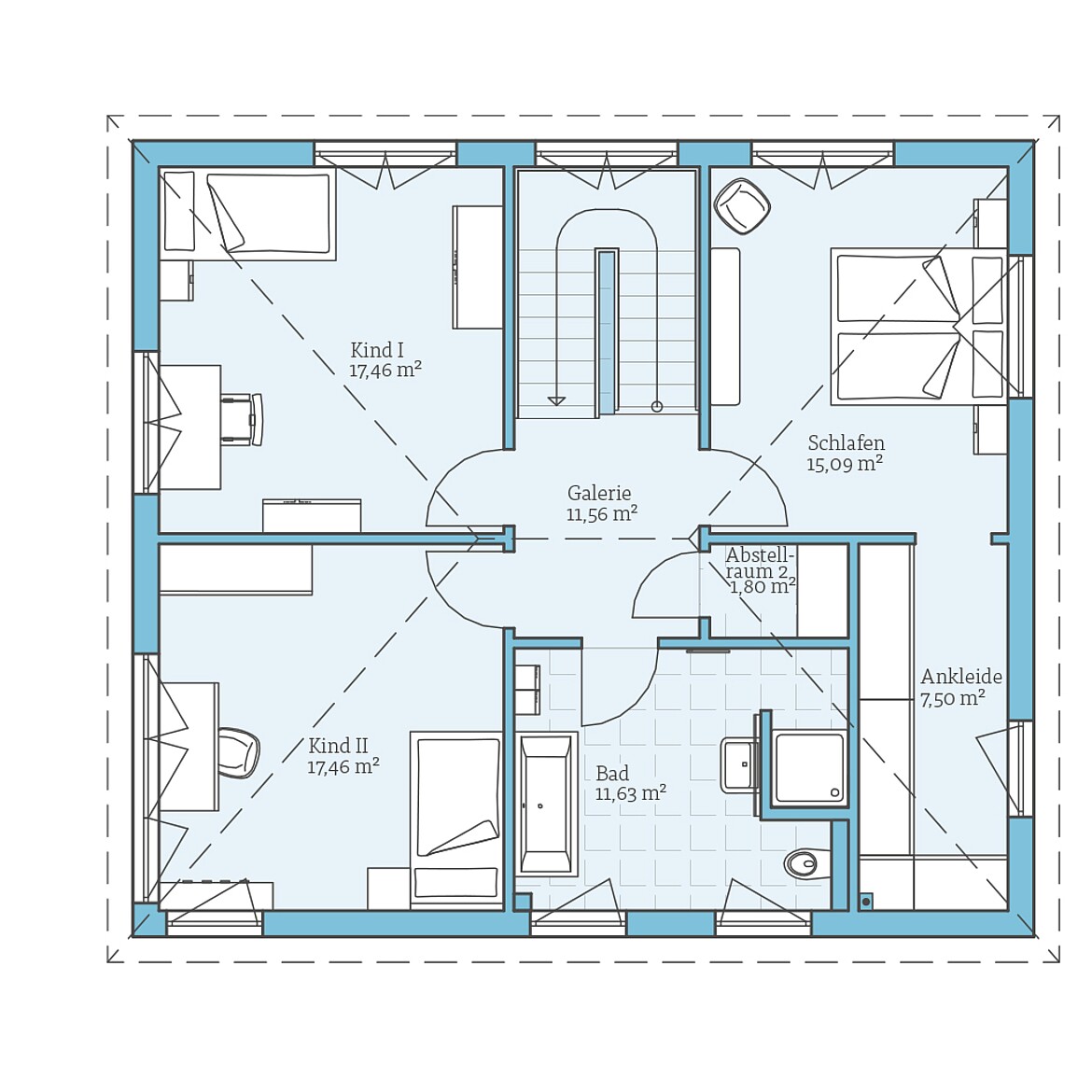 Prefabricated house Villa 166: Upper floor plan