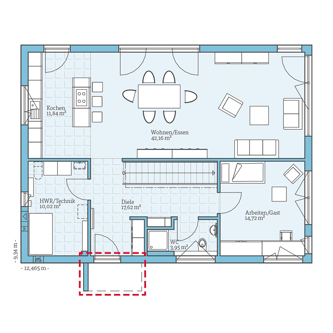 Prefabricated house Variant 25-198: Ground floor plan option