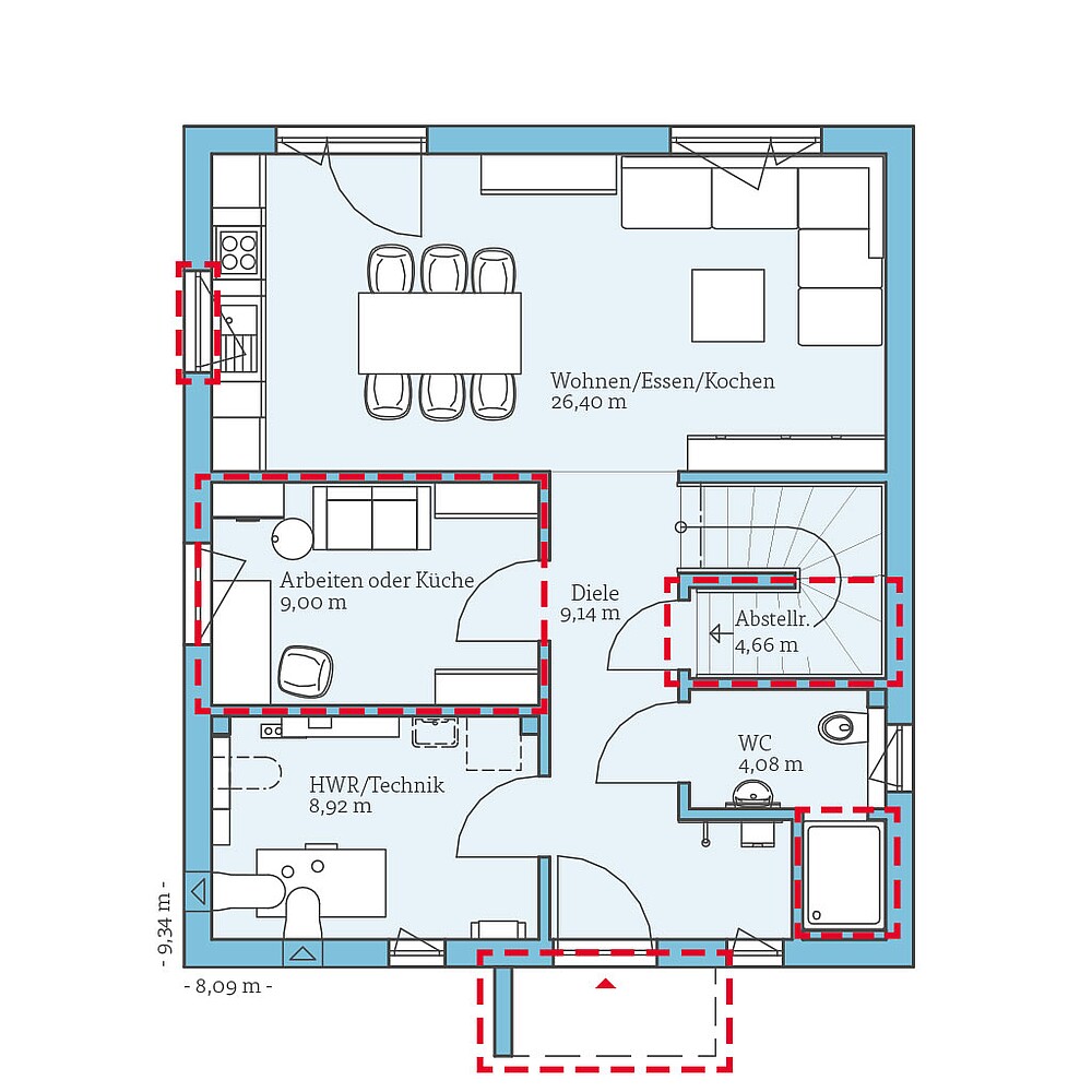 Planungsoption 2 (Erdgeschoss) QNG⁺-Line: Variant 42-123: Grundrissoption 2 EG - Hanse Haus