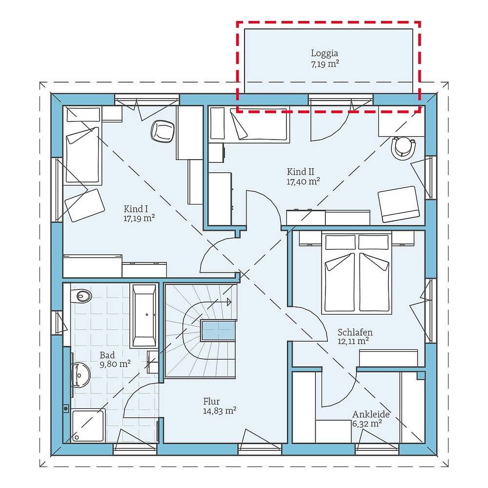 Planning option for upper floor Fertighaus Villa 156: Grundrissoption OG