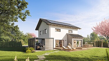 Code: DYATX QNG⁺-Line: Fertighaus Villa 163 mit Satteldach