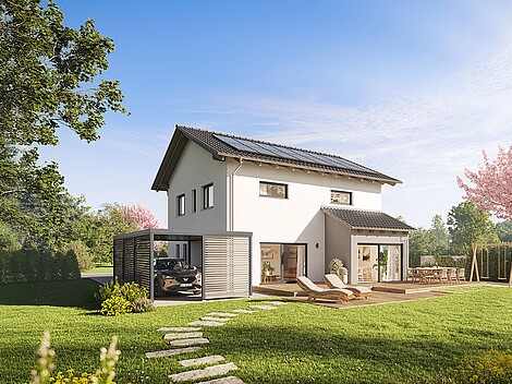 QNG⁺-Line: Fertighaus Villa 163 mit Satteldach