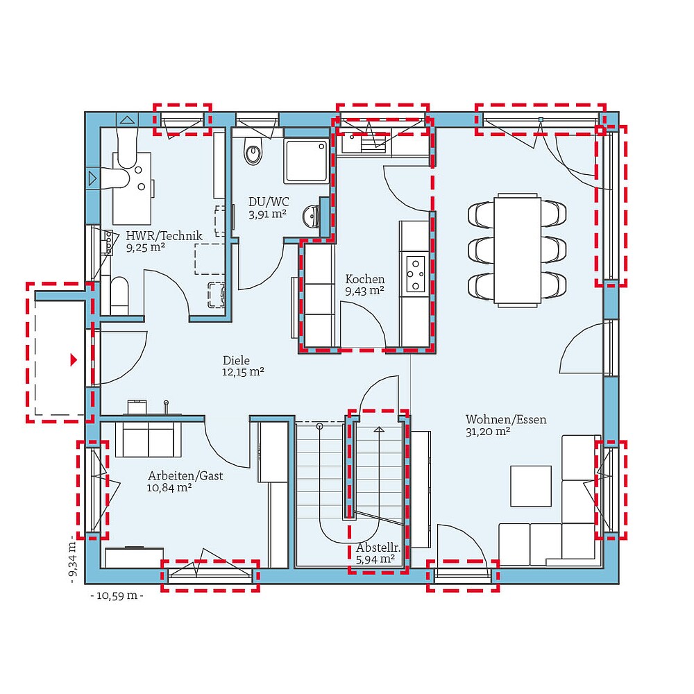 Planungsoption (Erdgeschoss) QNG⁺-Line: Variant 35-165: Grundrissoption 1 EG - Hanse Hause