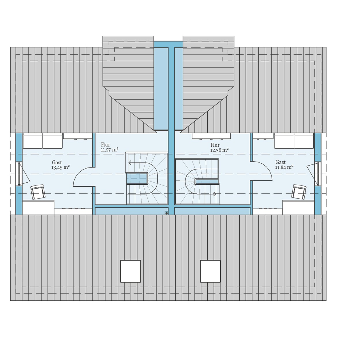 Prefabricated house Duo 315: Floor plan of the loft