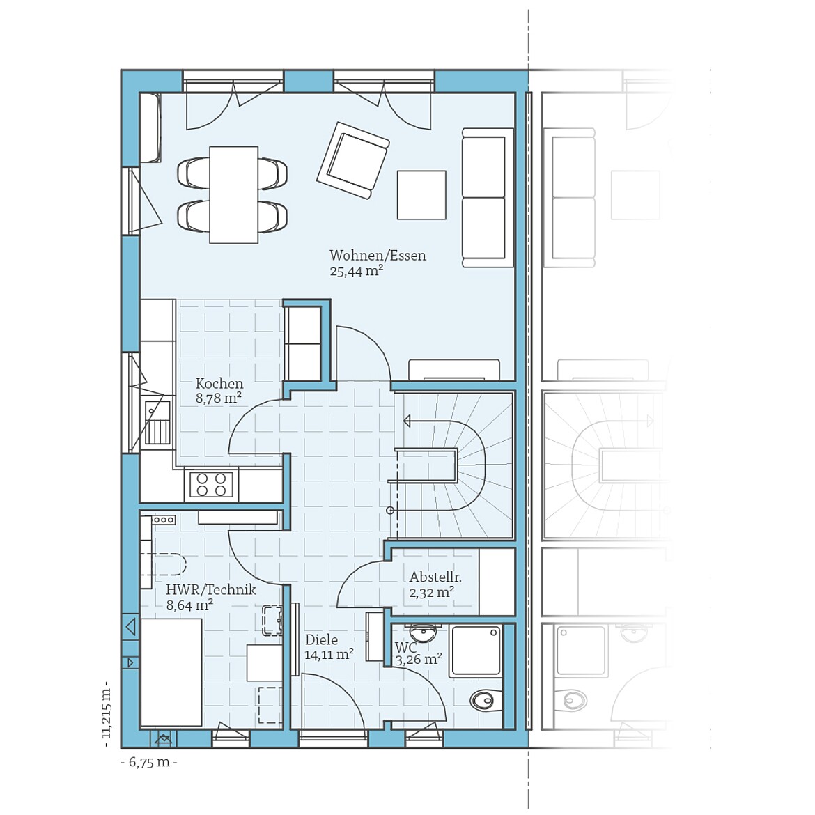 Prefabricated semi-detached house 176: Ground floor plan