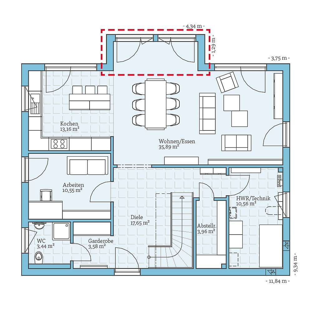 Planning option loft Fertighaus Variant 35-184: Grundrissoption EG