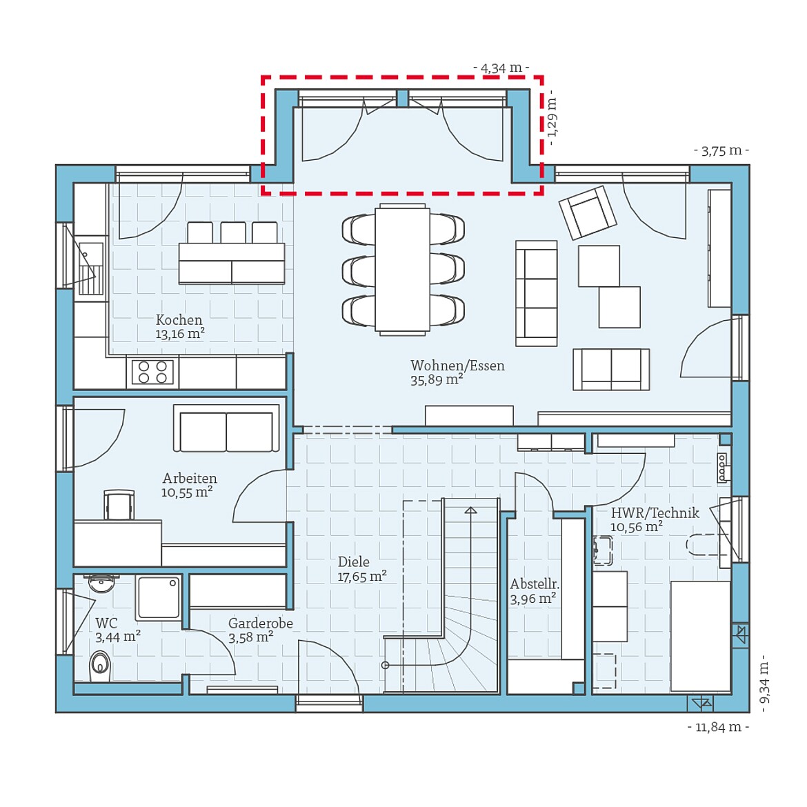 Prefabricated house Variant 35-184: Ground floor plan option