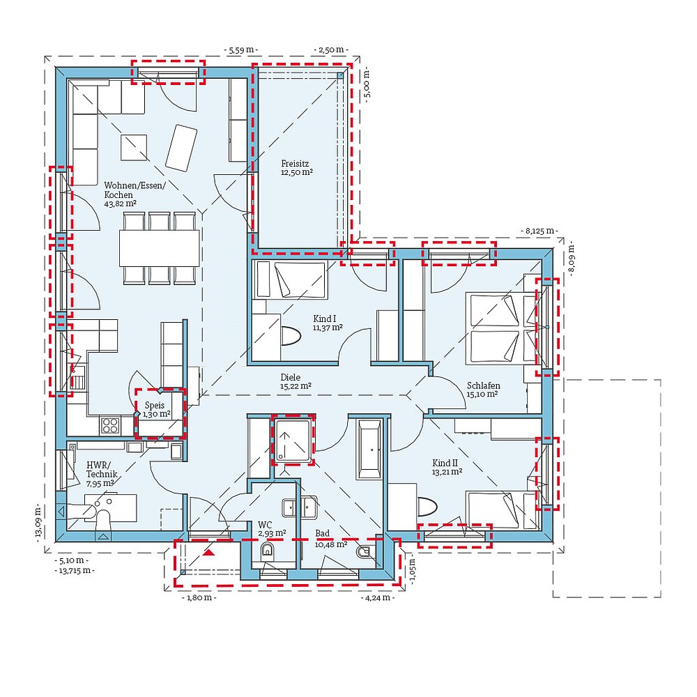 QNG⁺-Line: Bungalow 118: Grundrissoption 1 EG - Hanse Haus