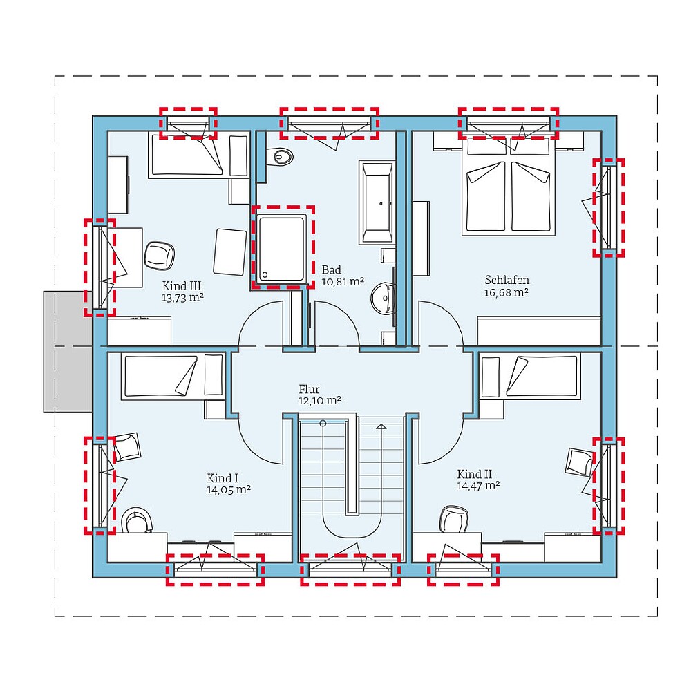 Planungsoption (Obergeschoss) QNG⁺-Line: Villa 165: Grundrissoption 1 OG - Hanse Haus