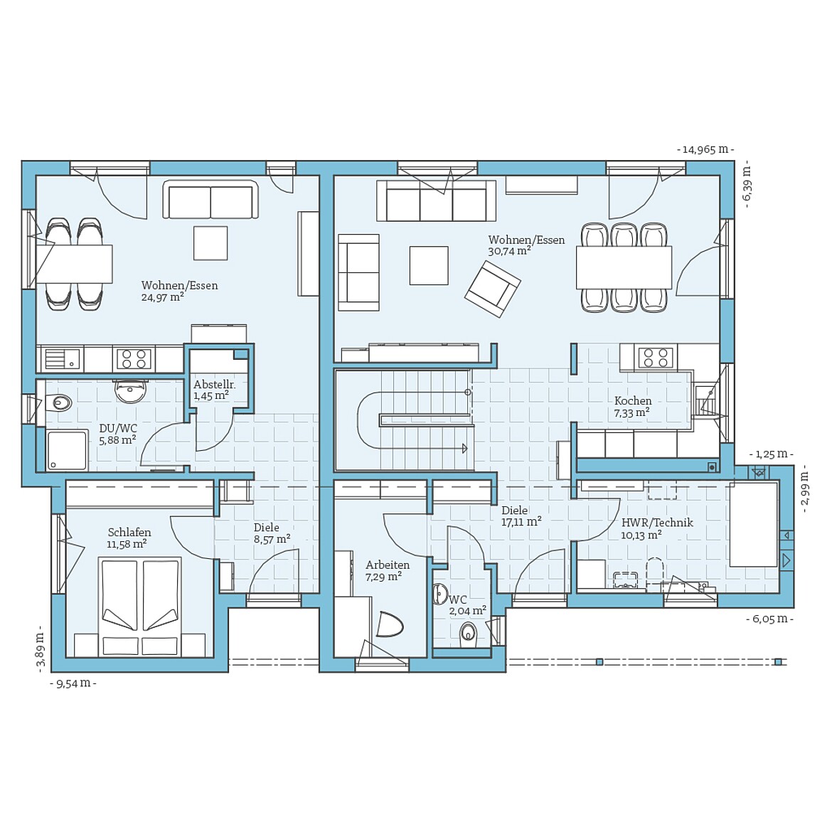 Prefabricated house Duo 211: Ground floor plan