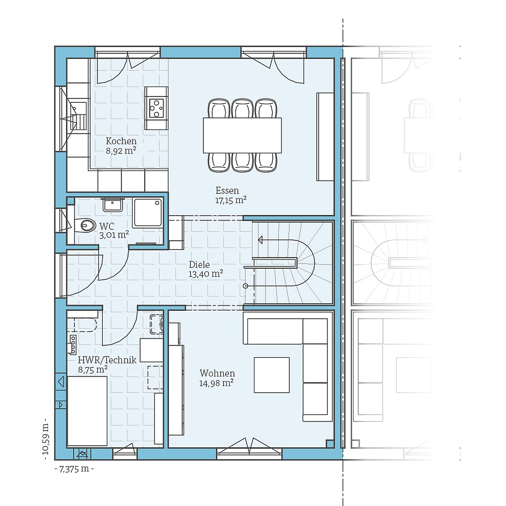 Fertighaus Doppelhaus 45-123: Grundriss EG