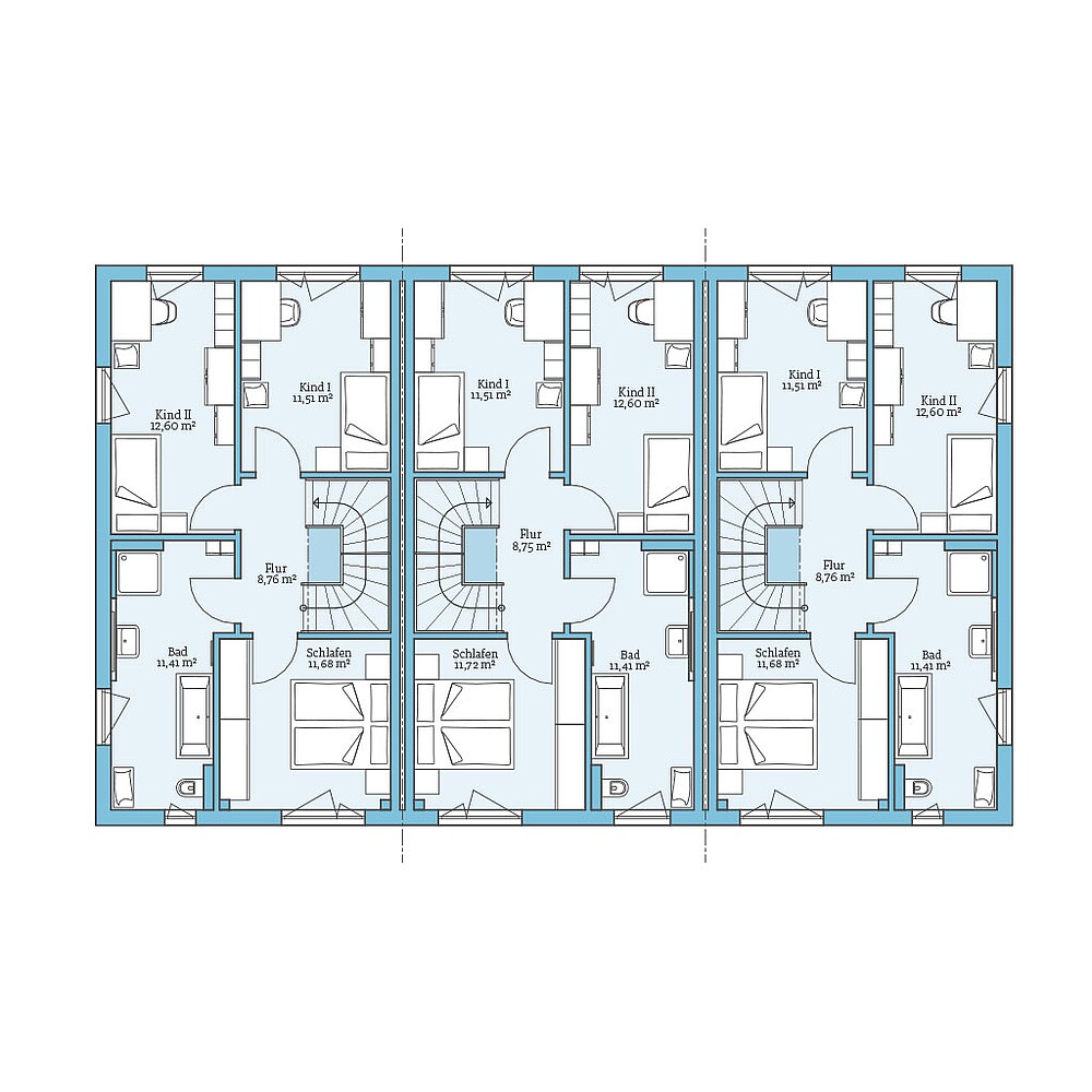 Grundriss (Obergeschoss) QNG⁺-Line: Reihenhaus 161: Grundriss OG - Hanse Haus
