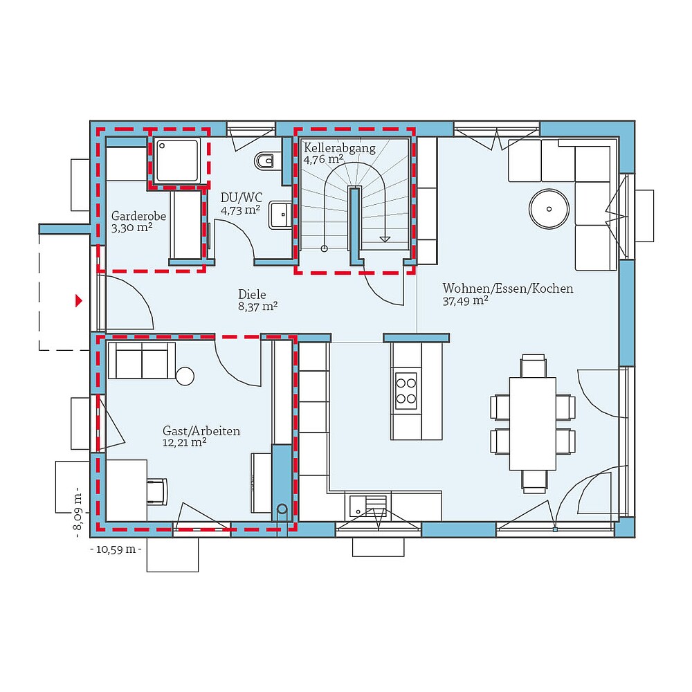 QNG⁺-Line: Villa 142: Grundrissoption 2 EG - Hanse Haus