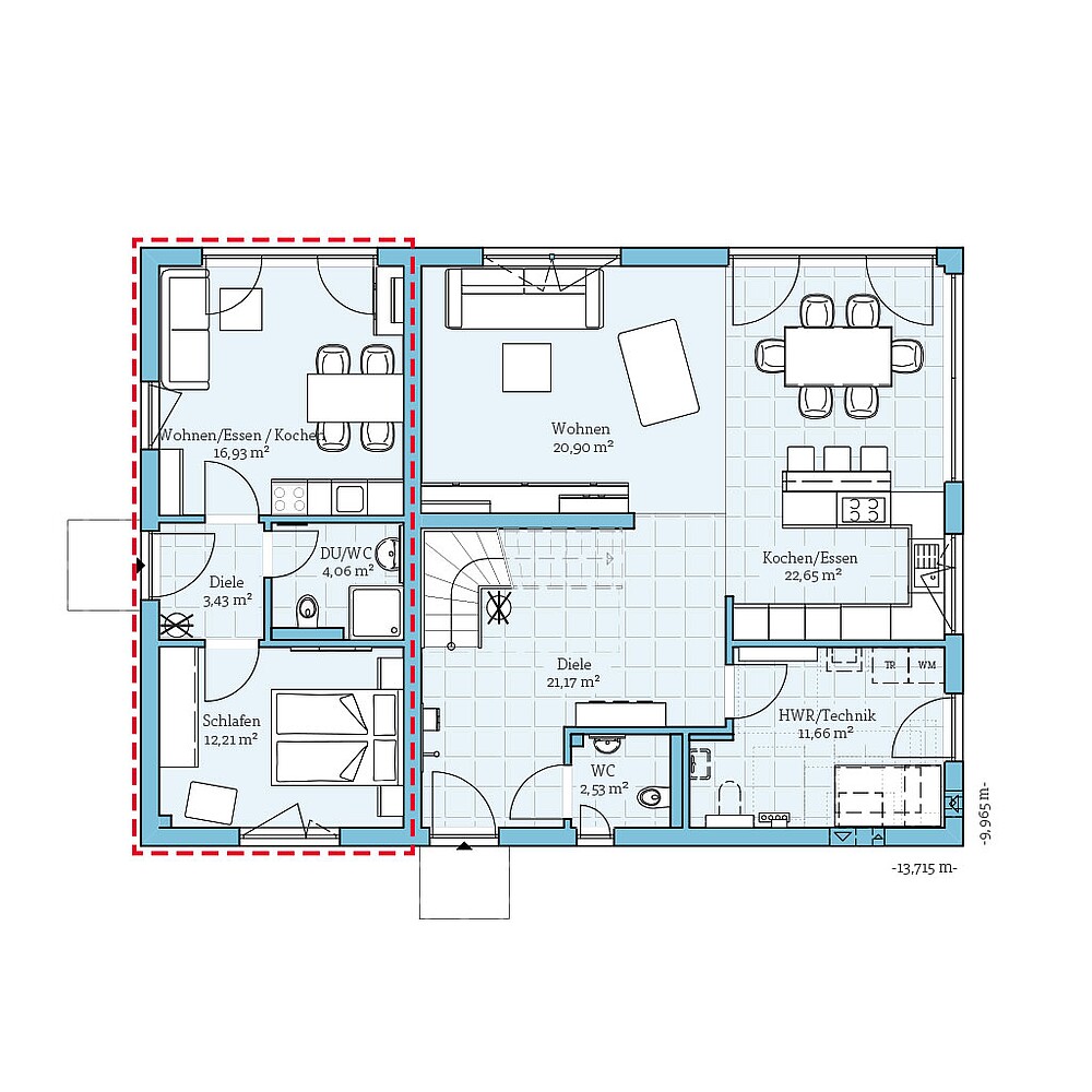 Erdgeschoss Fertighaus Variant 35-235 mit Einliegerwohnung: Grundriss EG