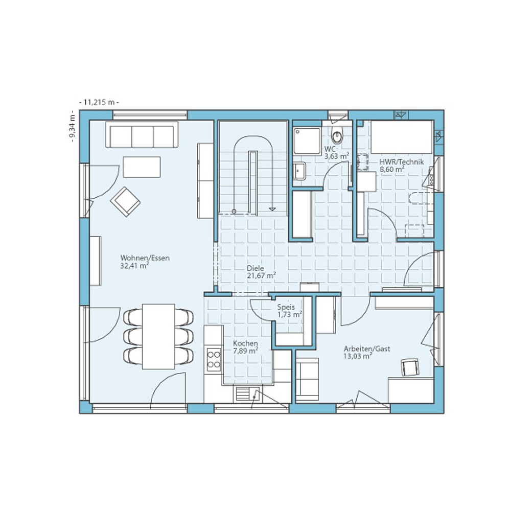 Fertighaus Villa 177: Grundriss EG - Hanse Haus Fertighaus Villa 177: Grundriss EG