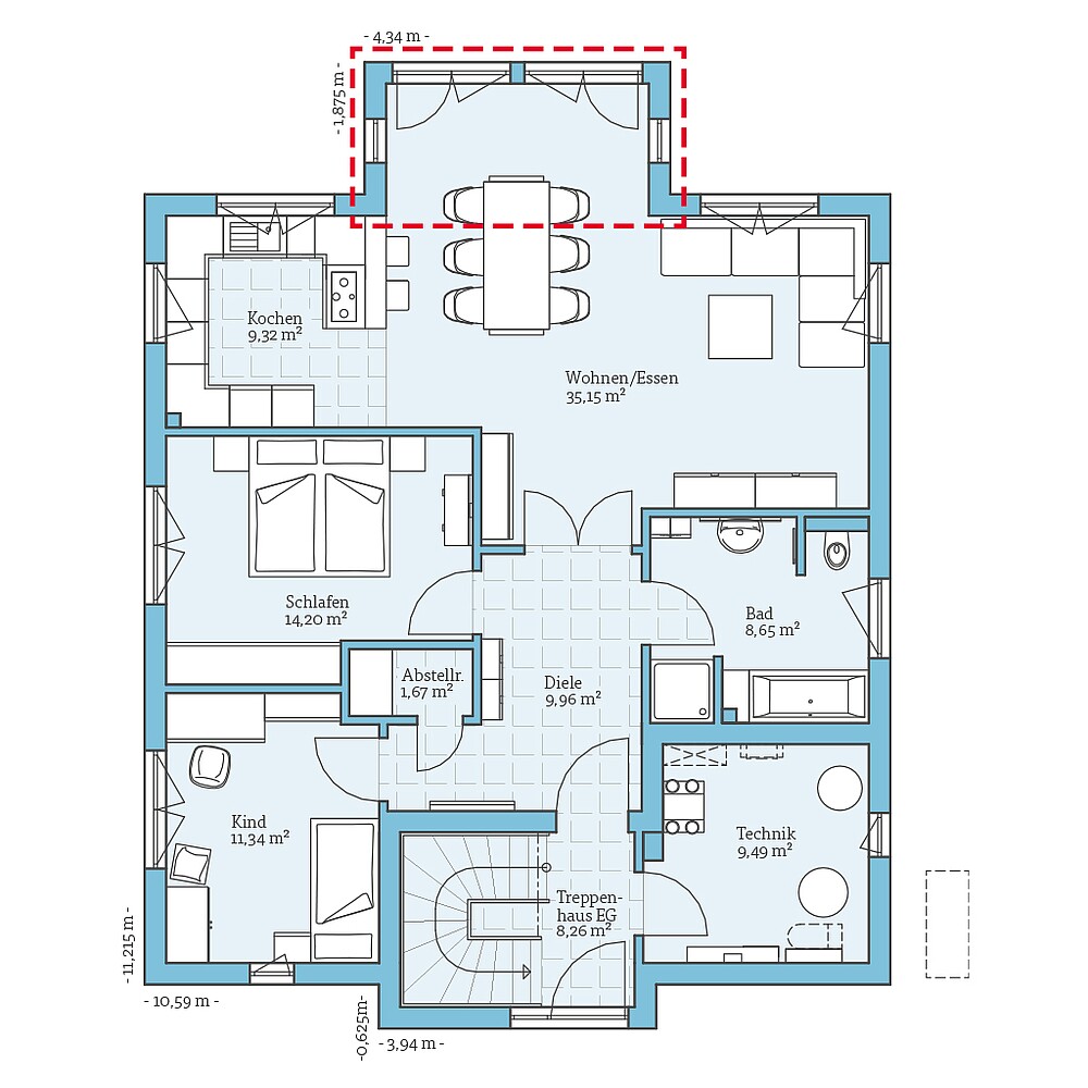 Fertighaus Duo 203: Grundrissoption EG