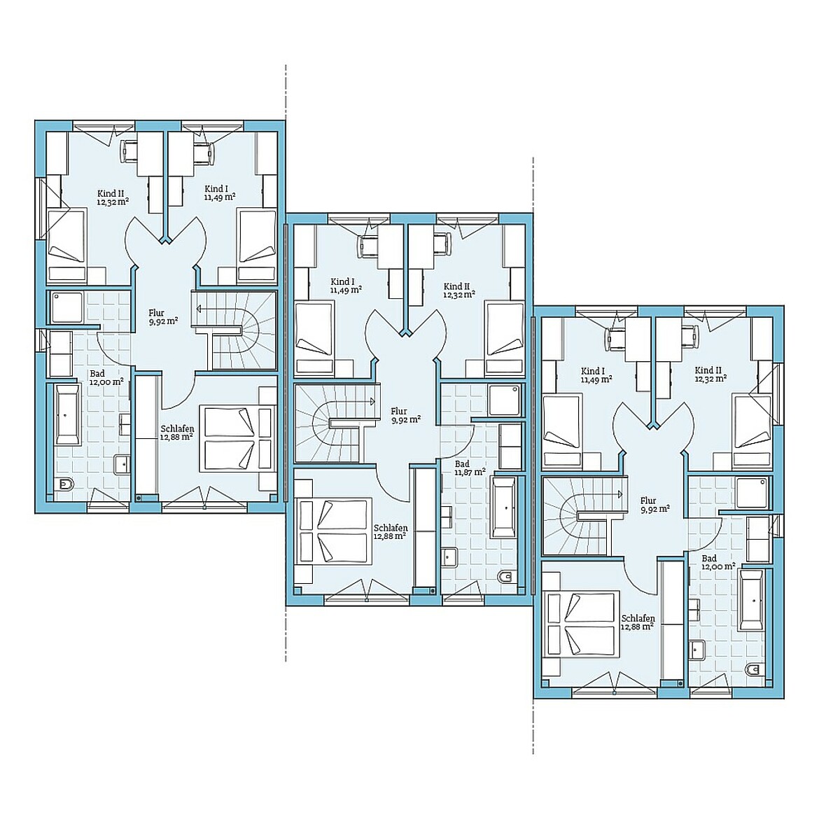 Prefabricated terraced house 118 Variant 2: Floor plan upper floor