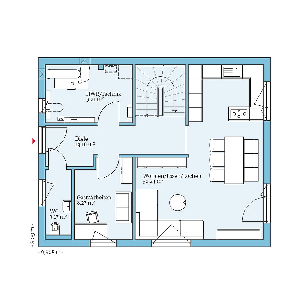 Grundriss (Erdgeschoss) QNG⁺-Line: Variant 28-132: Grundriss EG - Hanse Hause