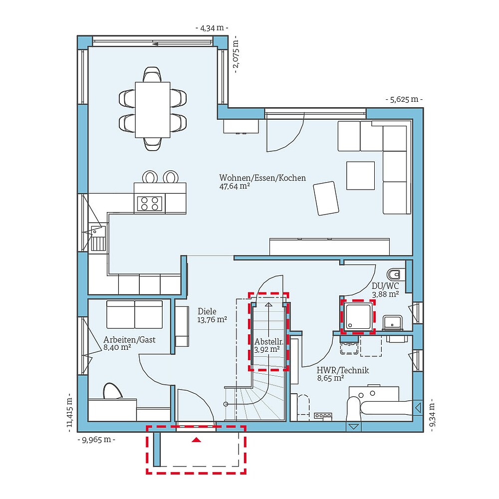 Planungsoption Erdgeschoss QNG⁺-Line: Villa 163: Grundrissoption 1 EG - Hanse Haus
