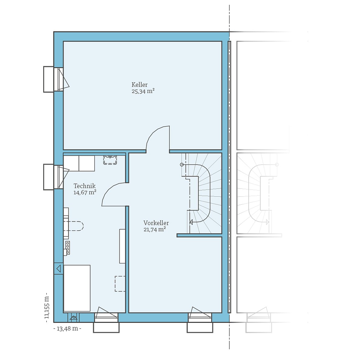 Prefabricated semi-detached house 35-124: Basement floor plan option