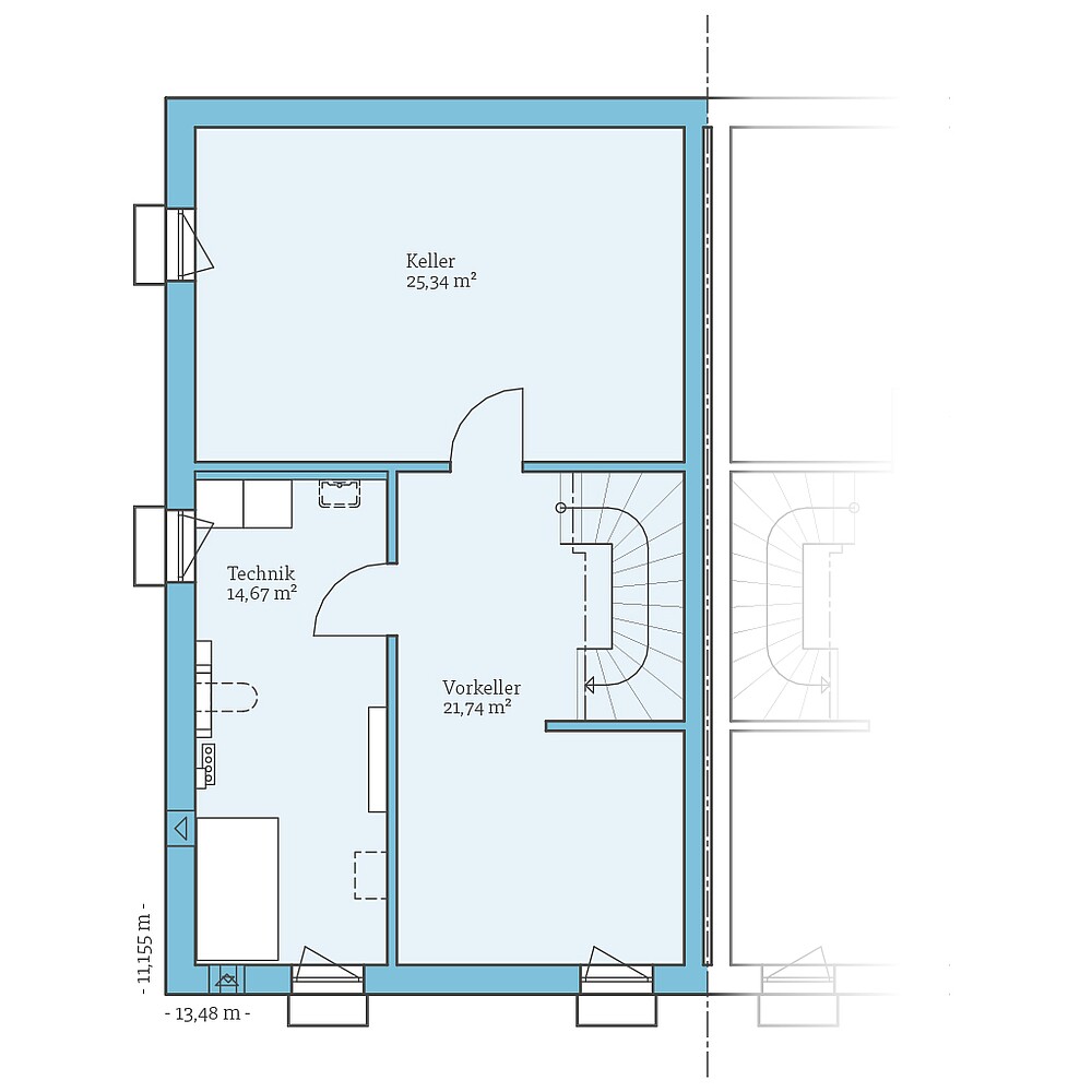 Fertighaus Doppelhaus 35-124: Grundrissoption KG