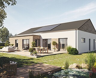 Hausausstattung und Bemusterung: Fassadengestaltung Fertighaus Bungalow 148