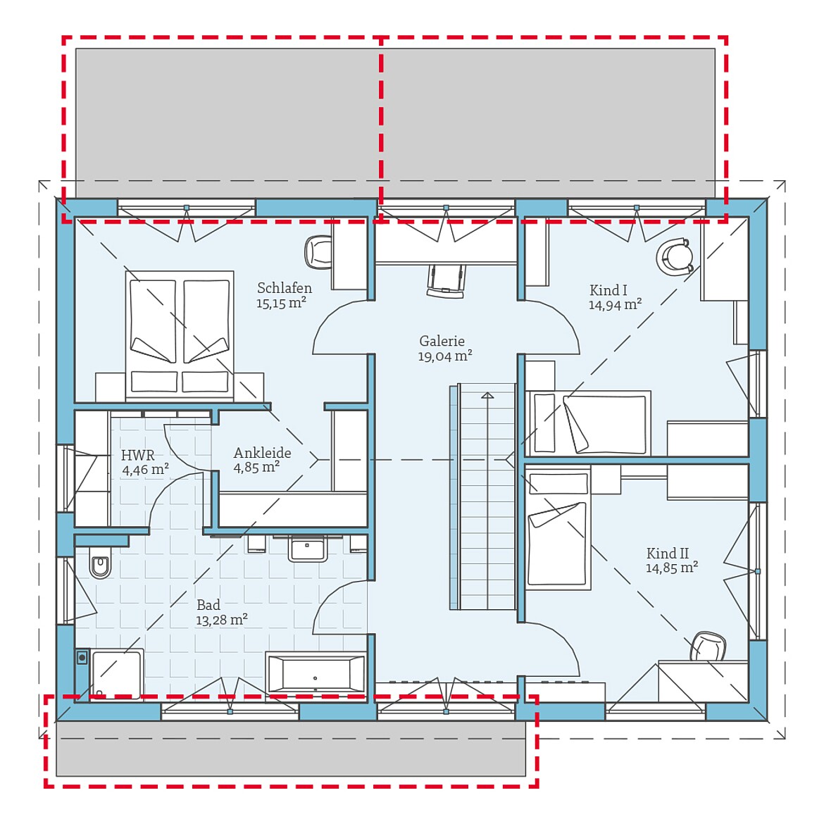 Prefabricated house Villa 174: Floor plan option upper floor