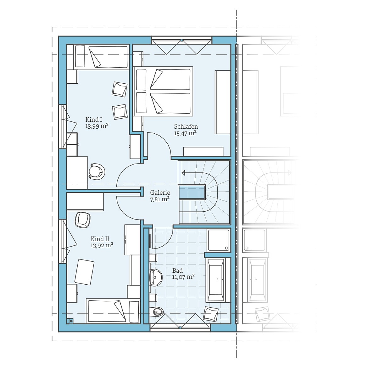 Prefabricated semi-detached house 25-125: Top floor plan