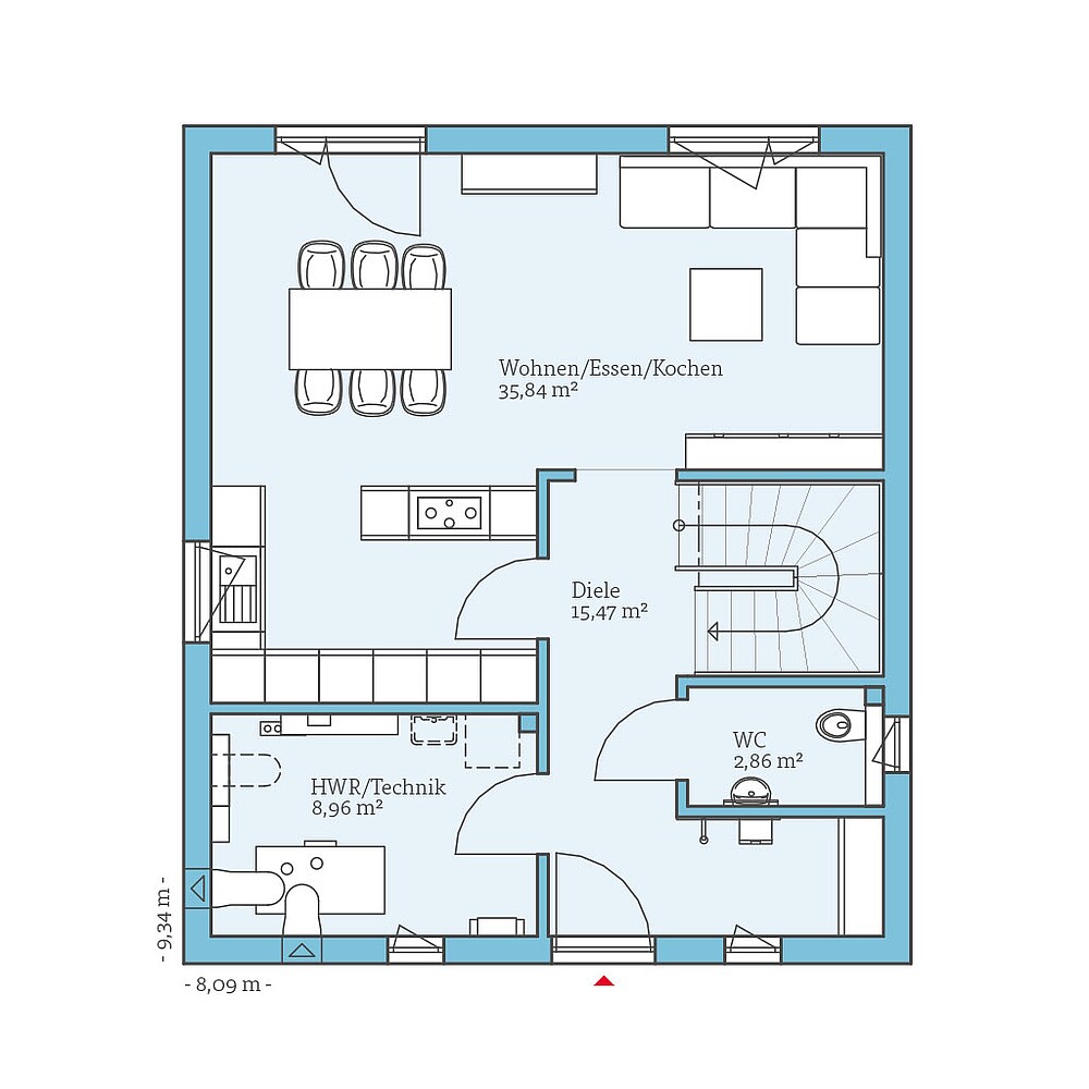 Grundriss (Erdgeschoss) QNG⁺-Line: Variant 42-123: Grundriss EG - Hanse Haus