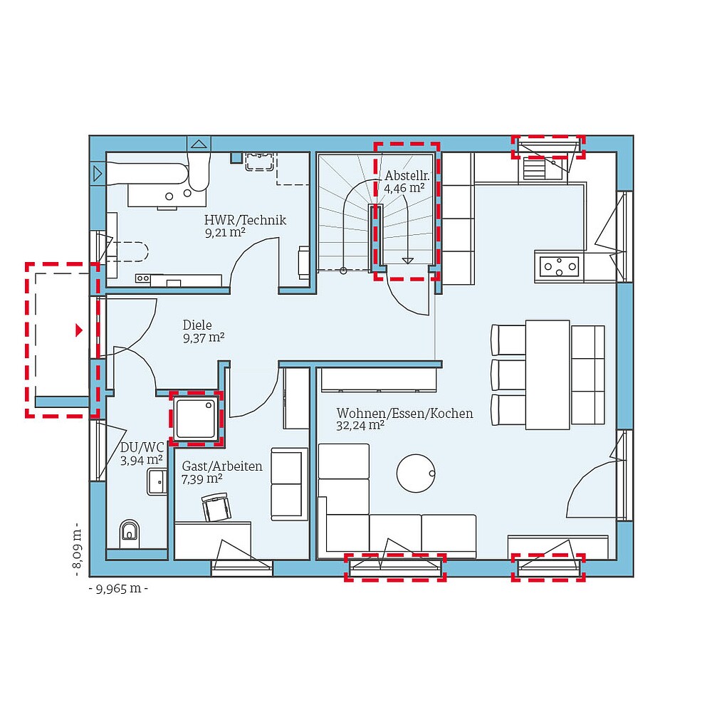 Planungsoption (Erdgeschoss) QNG⁺-Line: Variant 28-132: Grundrissoption 1 EG - Hanse Hause